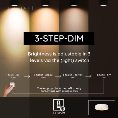 Lucide UNAR - Zapustené stropné svietidlo - Ø 20 cm - LED Dim. - 1x12W 2700K - 3 StepDim - Biela